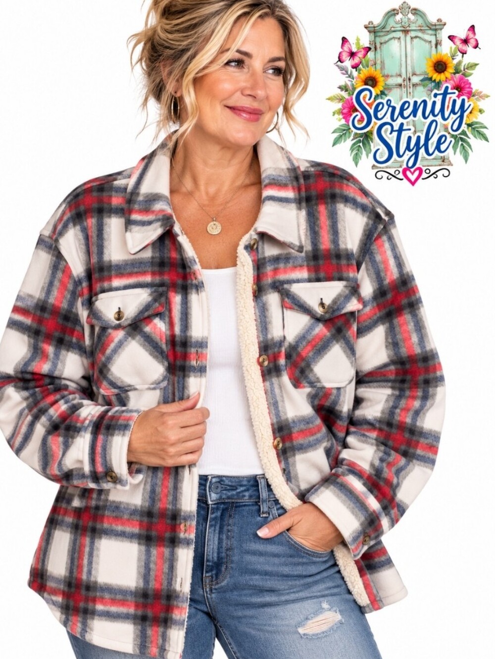 Sage Collective Women’s XXL Red Plaid Sherpa Lined Shacket Jacket NEW